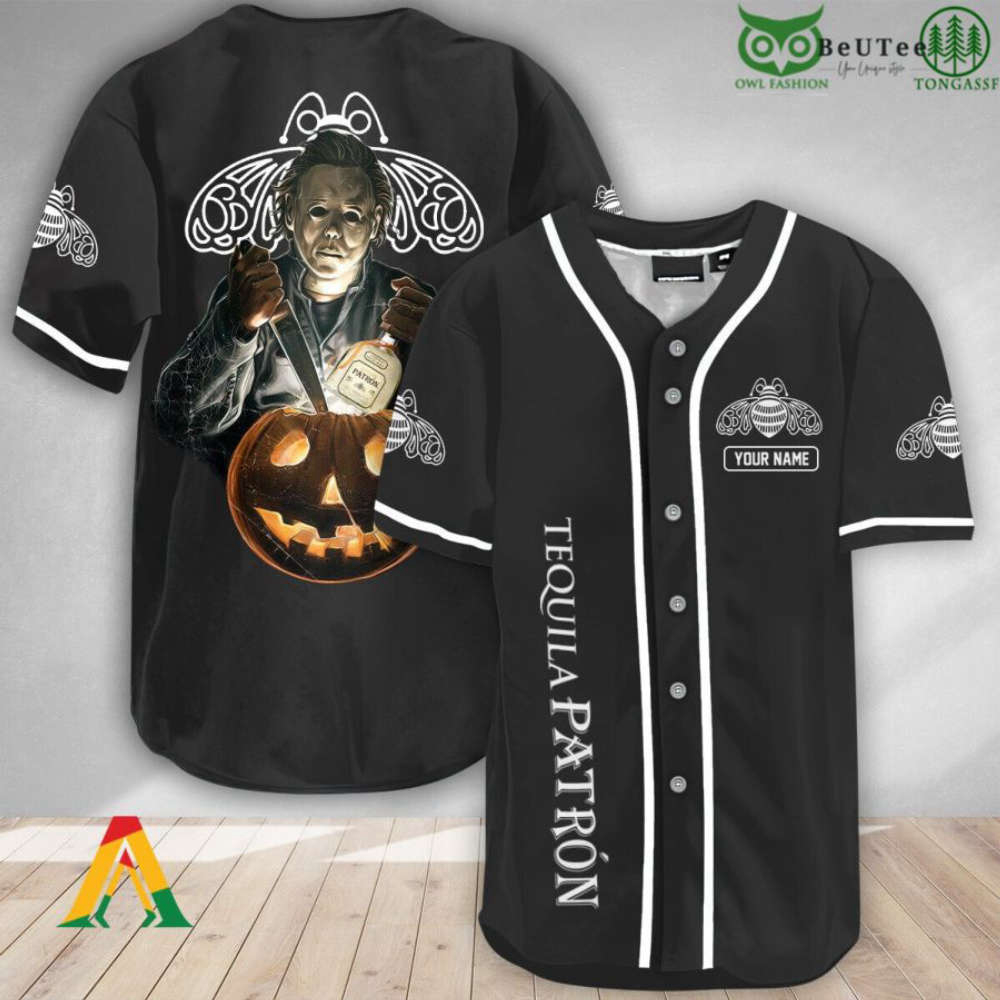 Spooky & Stylish: Personalized Michael Myers Pumpkin Tequila Patron Halloween Jersey