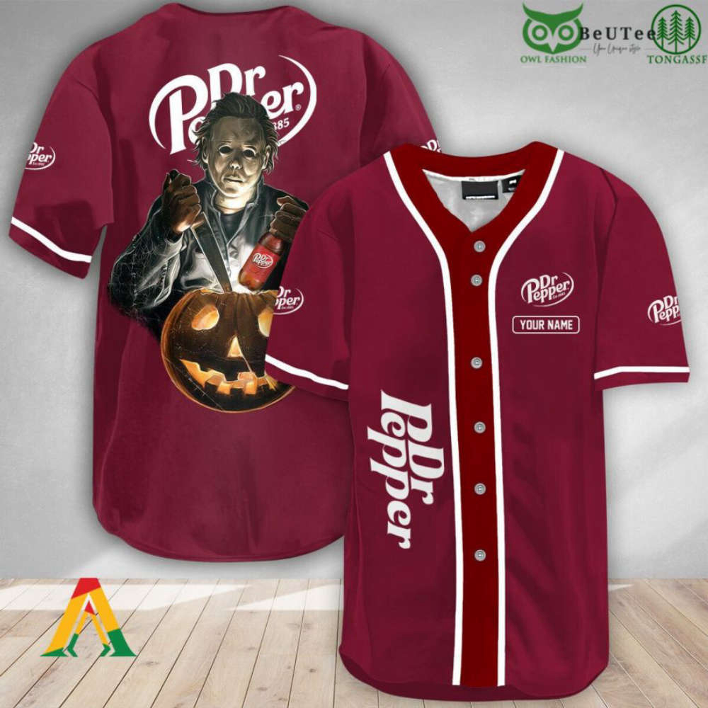 Personalized Scary Michael Myers Pumpkin Dr Pepper Halloween Baseball Jersey Shirt