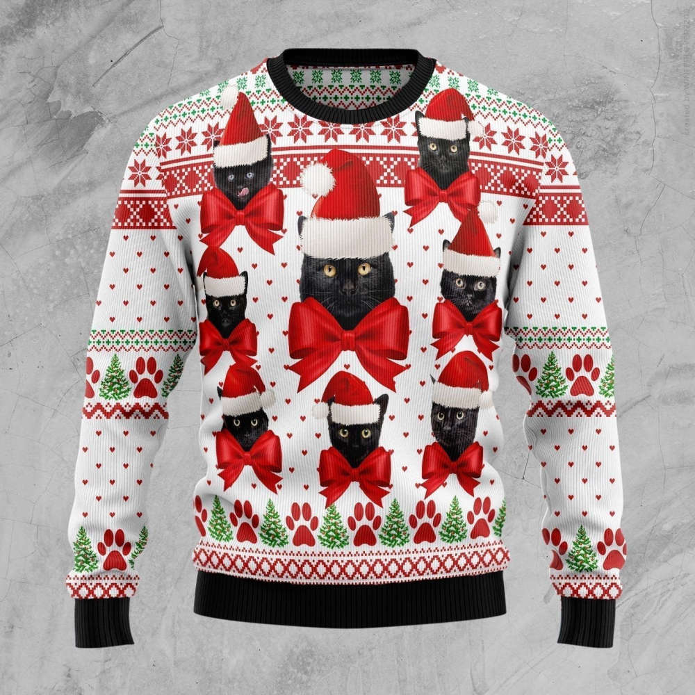 Get Festive with the Black Cat Ball Ugly Christmas Sweater: Stylish & Fun Holiday Attire