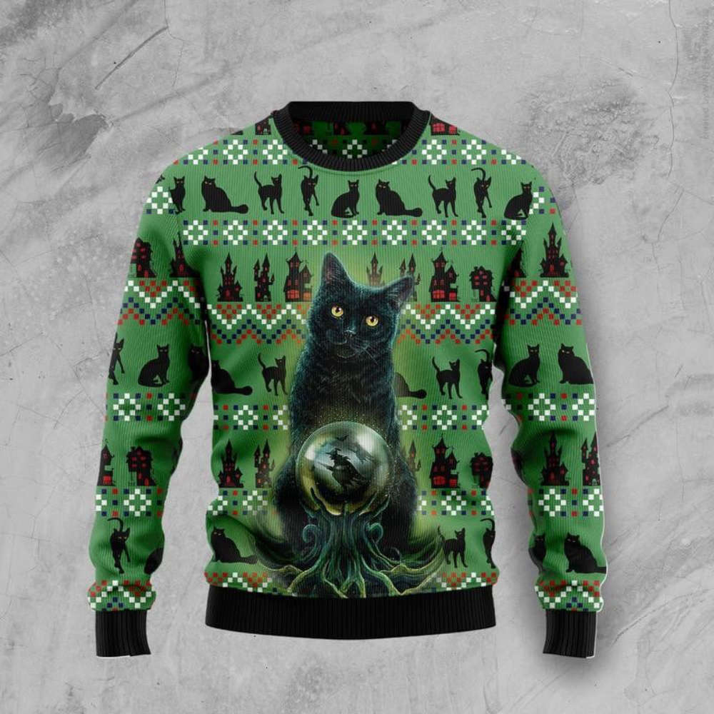 Stylish Black Cat Ugly Christmas Sweater: Festive Feline Fashion