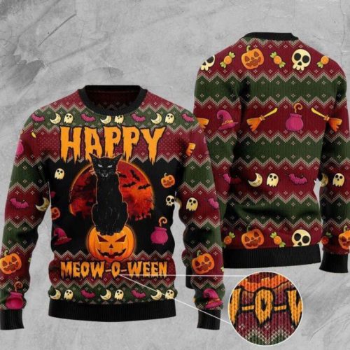 Halloween Happy Cat Ugly Christmas Sweater: Spooktacular Seasonal Style!