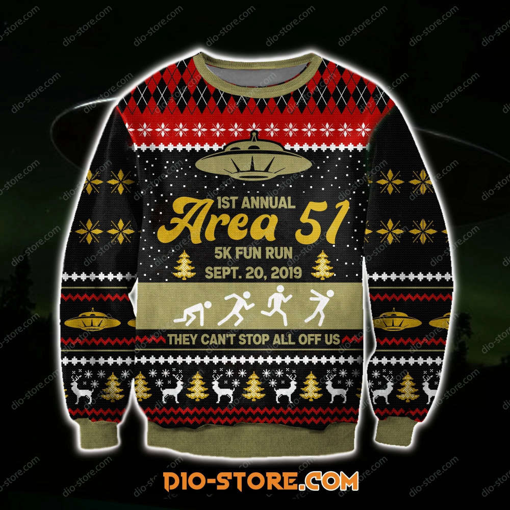 Area 51 3D Knitting Pattern Print Ugly Christmas Sweater Hoodie All Over Printed