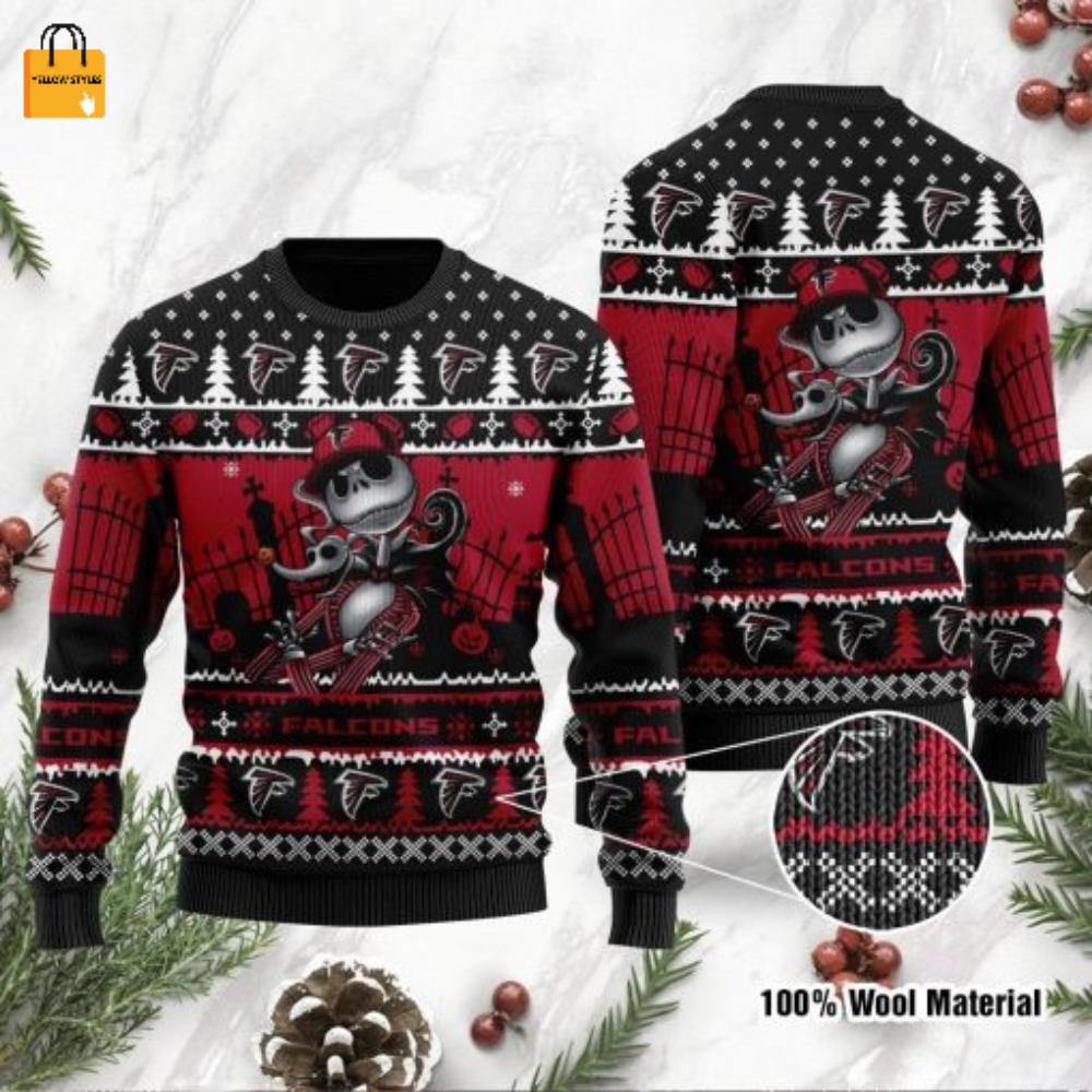 Get Festive with Atlanta Falcons Jack Skellington NFL Ugly Christmas Sweater!
