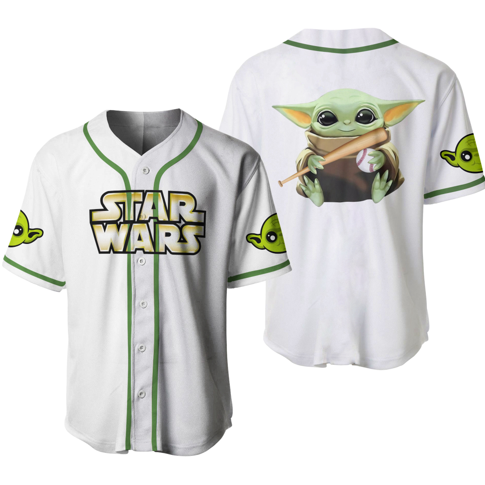 Adorable Baby Yoda Disney Baseball Jersey – Star Wars White Green Design