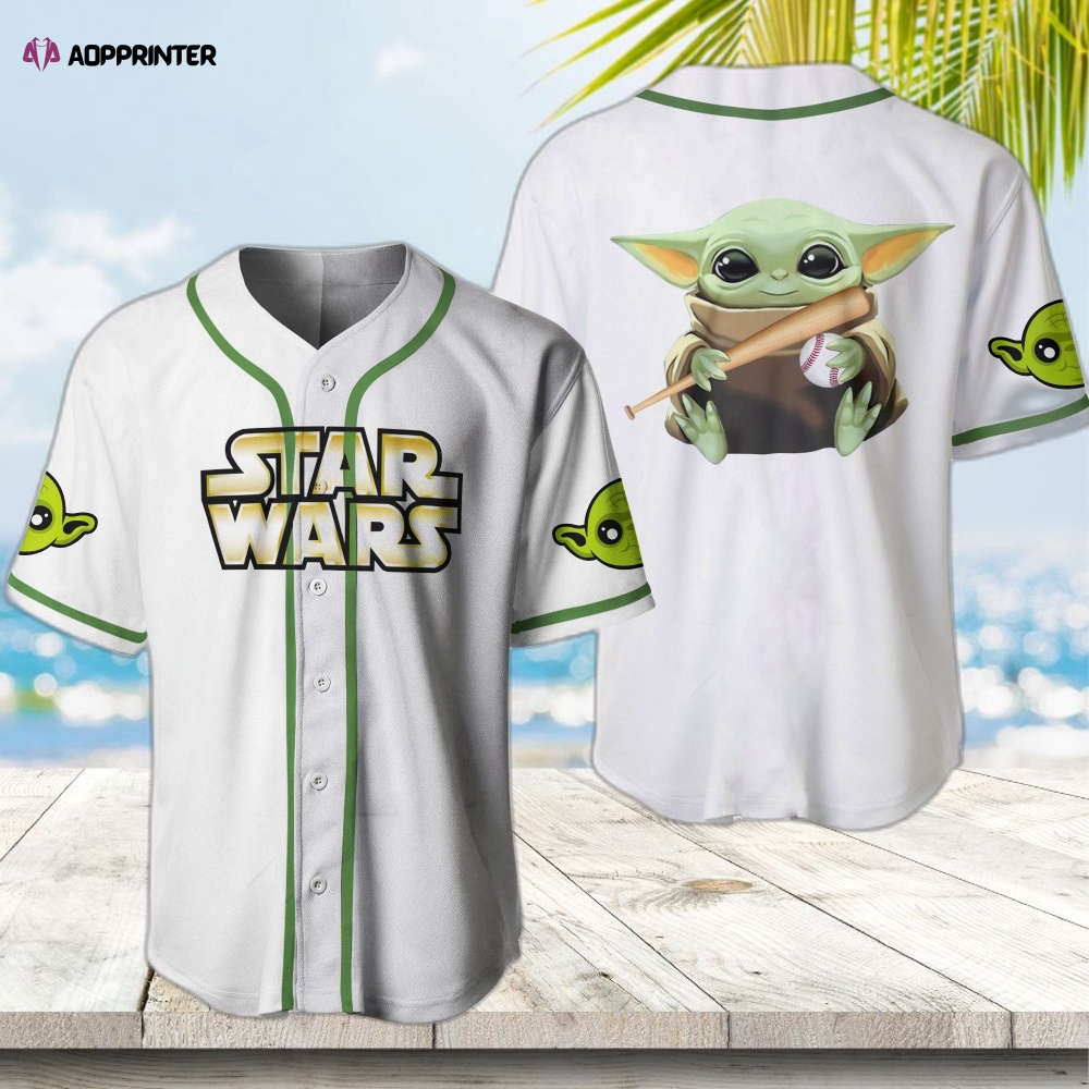 Adorable Baby Yoda Disney Baseball Jersey – Star Wars White Green Design