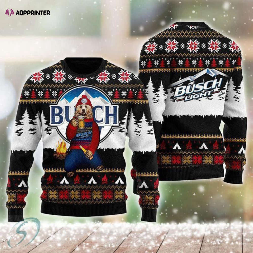 Black Cat Drinking Budweiser Beer Ugly Christmas Sweater