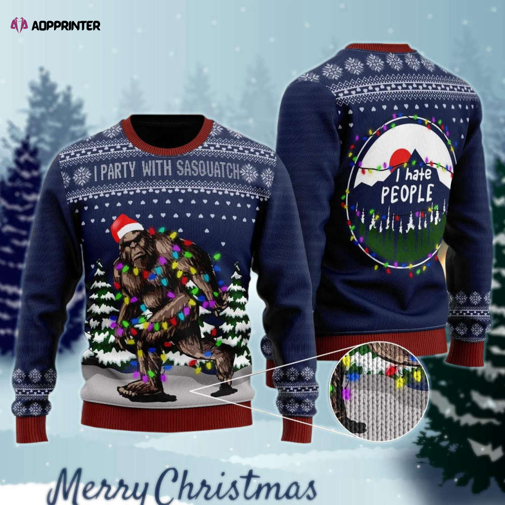Bigfoot Santa Christmas Tree Lights Ugly Sweater – Festive & Fun Holiday Attire