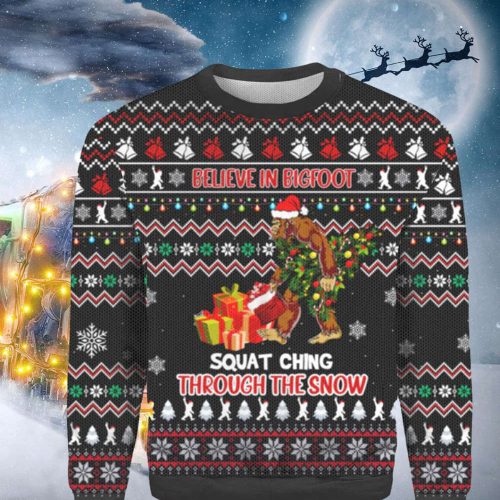 Bigfoot Squatchin’ Through The Snow Ugly Sweater