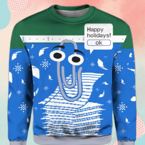 Cheerful Clippy Happy Holidays Christmas Sweater: Festive and Fun!