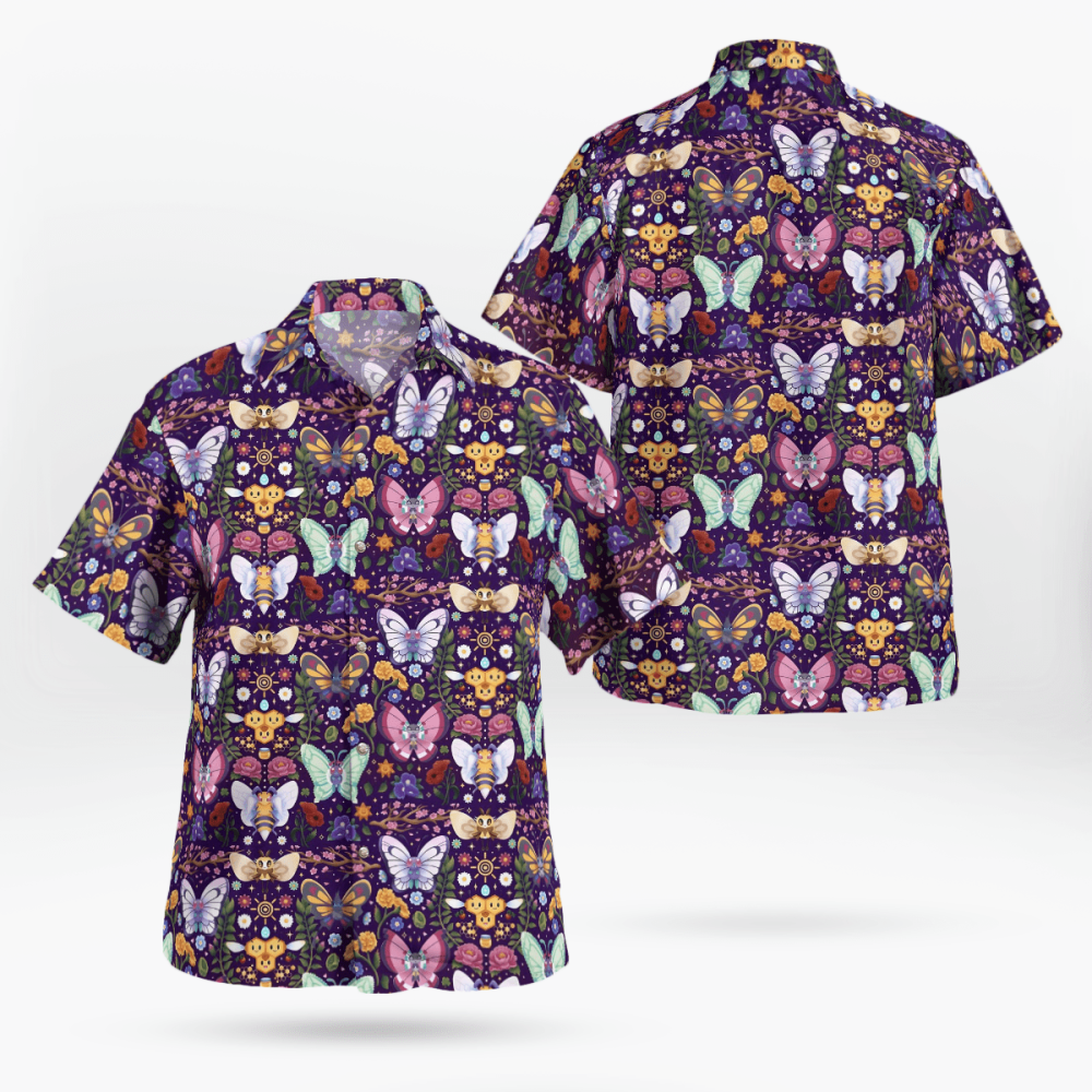 Colorful Butterfly Bee Pokemon Hawaiian Shirt: Vibrant Fun and Trendy