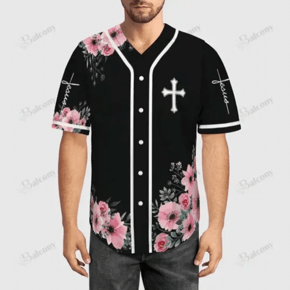 Colorful Christian Jesus God Flower Baseball Jersey Adult Unisex S – 5XL Full Size