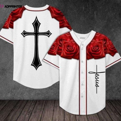 Colorful Cross and Rose White Baseball Jersey Full Size Unisex S-5XL