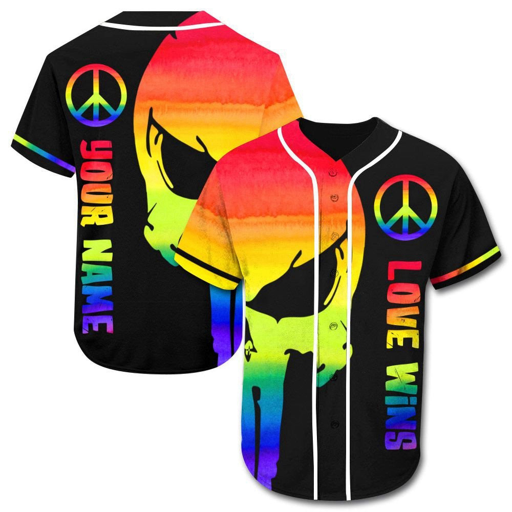 Colorful Custom Name LGBT Pride Skull Baseball Jersey Love Wins Adult Unisex S-5XL