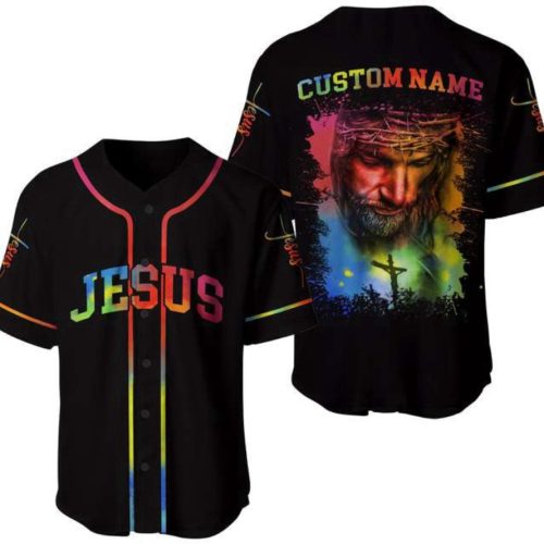 Colorful Jesus 3D Baseball Jersey Custom Name Adult Unisex Full Size