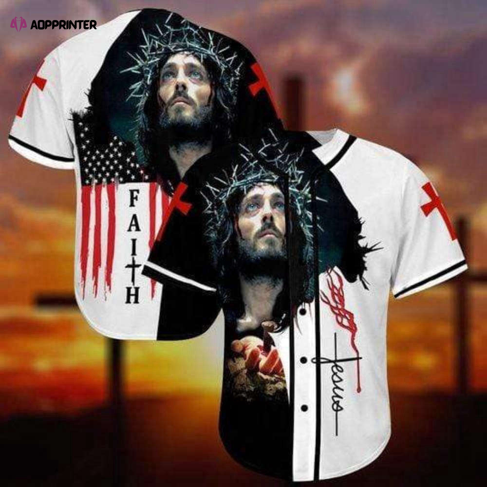 Colorful Jesus Faith American Flag Baseball Jersey Full Size Adult Unisex