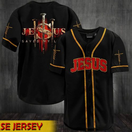 Colorful Jesus Saved My Life Cross Baseball Jersey Adult Unisex S-5XL