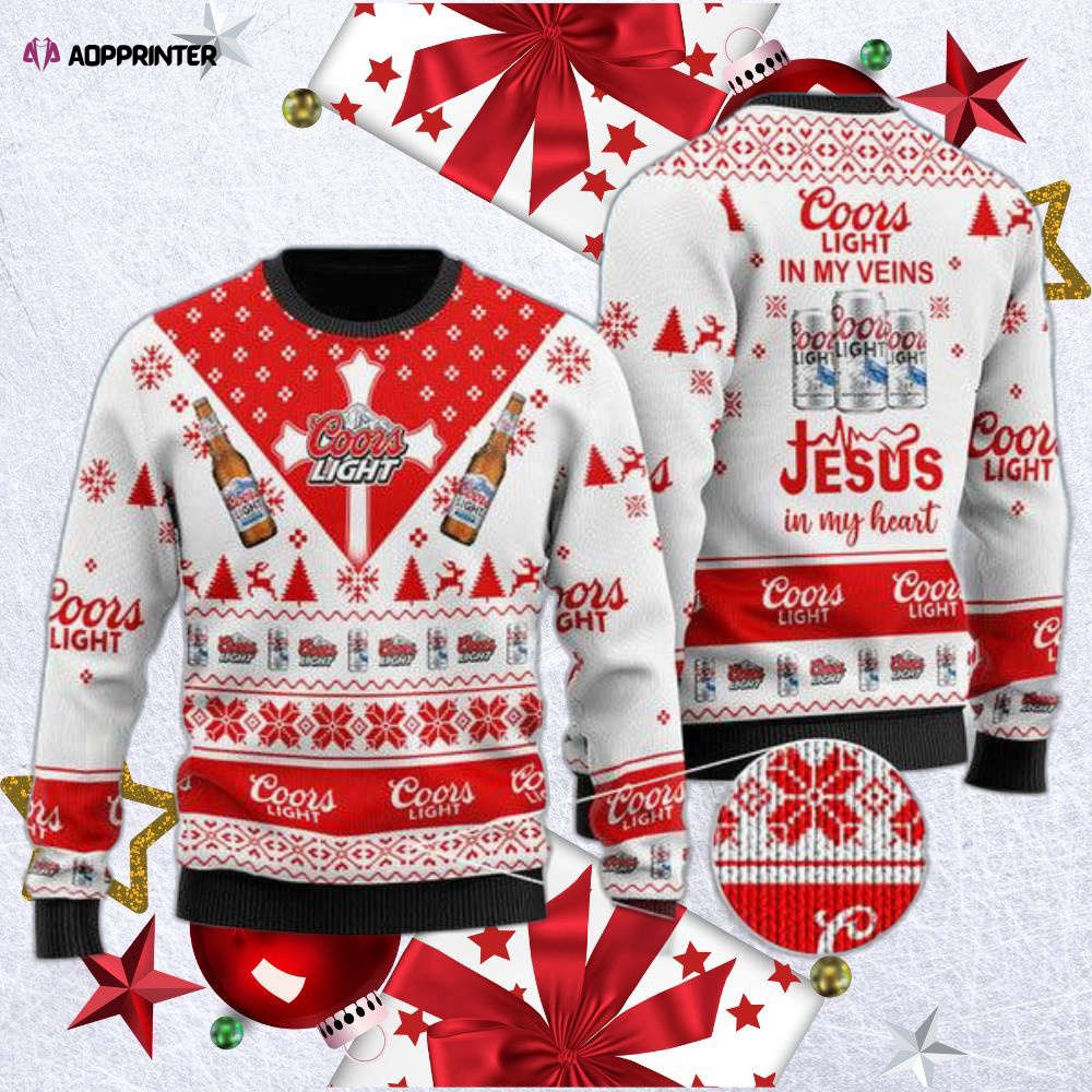 Coors Light Xmas Sweater: Jesus in My Heart Ugly Design