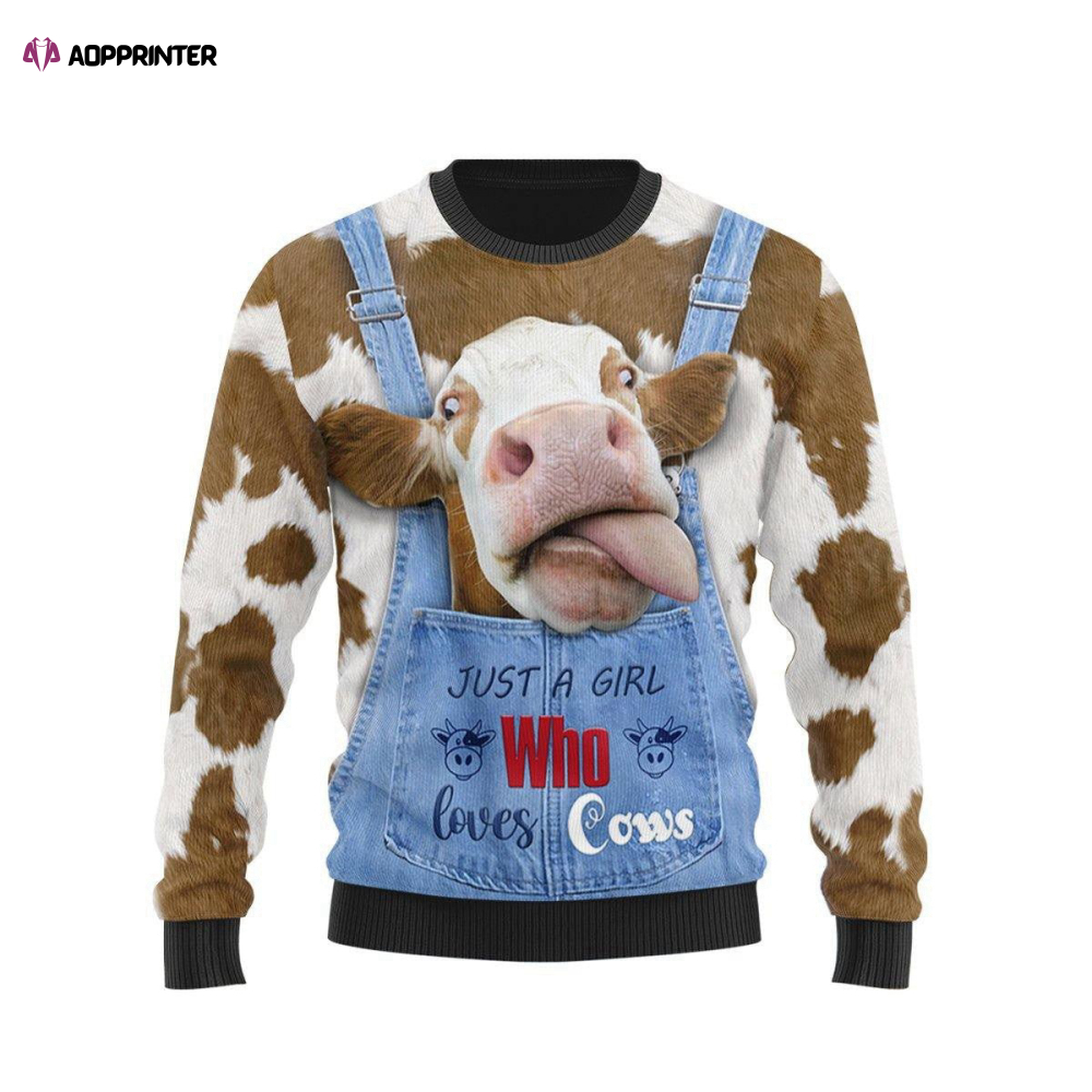 Cow Pattern Christmas Sweater: Perfect for Girls Who Love Ugly Holiday Prints!