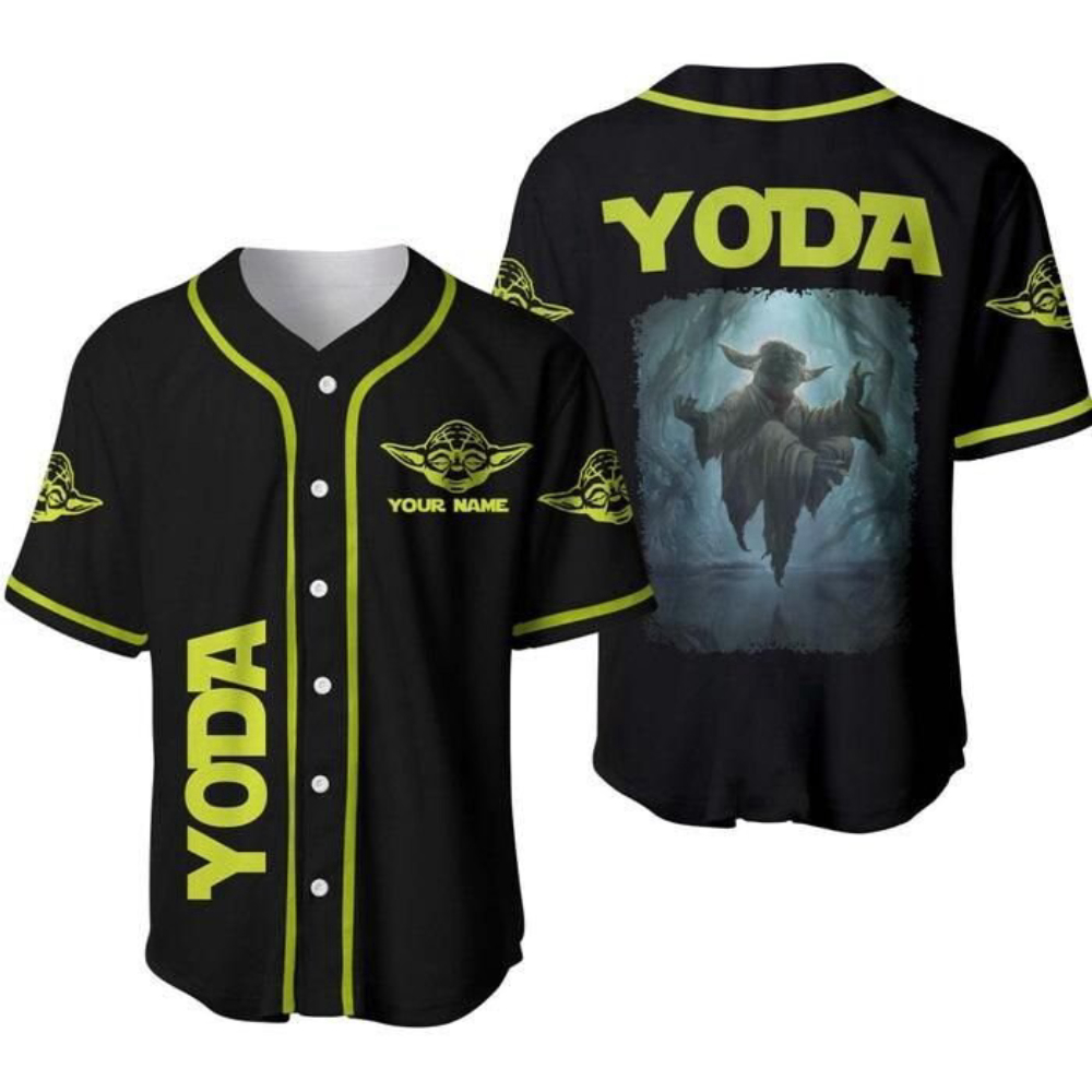 Custom Black Star Wars Baby Yoda Floating Jersey Baseball