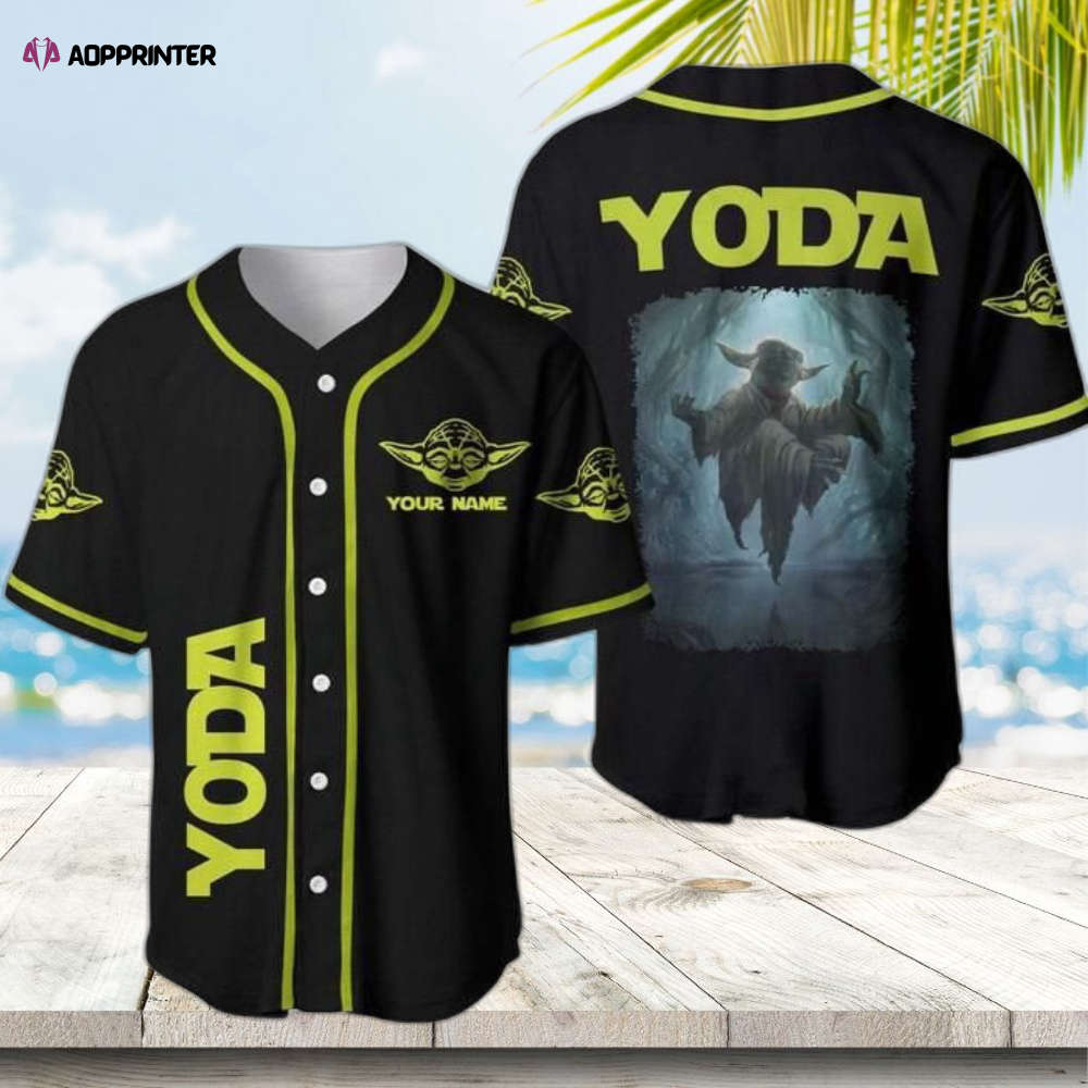 Custom Black Star Wars Baby Yoda Floating Jersey Baseball