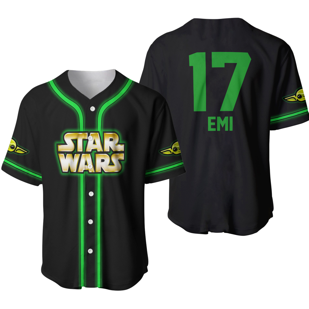 Custom Disney Star Wars Baby Yoda Baseball Jersey – Black Neon Green Design