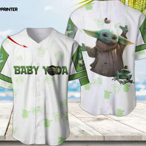 Custom Green Baby Yoda Baseball Jersey: Adorable Cartoon Design