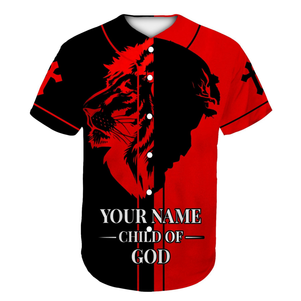 Custom name Child Of God Red and Black Christians Baseball Jersey | Colorful | Adult Unisex | S – 5XL Full Size