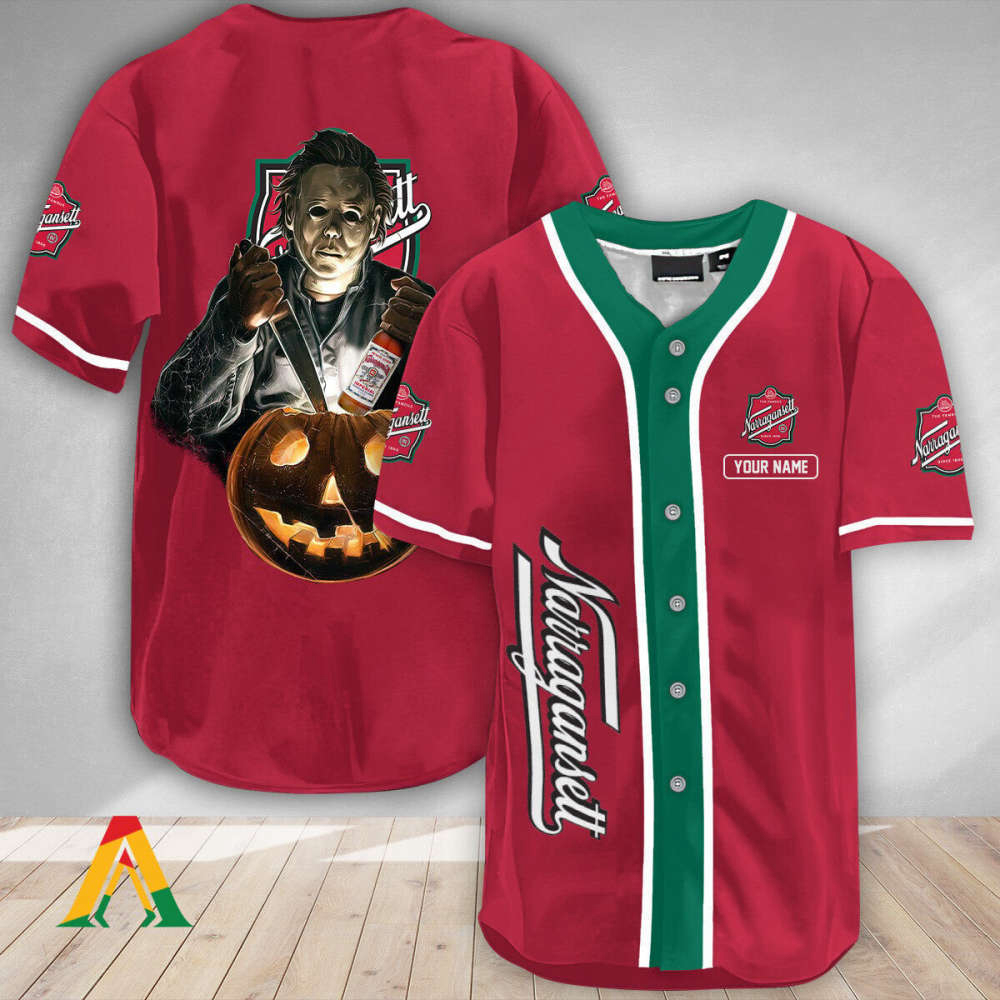 Custom Scary Michael Myers Pumpkin Baseball Jersey – Narragansett Personalized Halloween Apparel