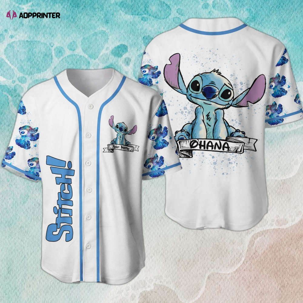 Disney Cartoon Stitch Blue White Baseball Jersey Shirt: Fun Graphics for Fans!
