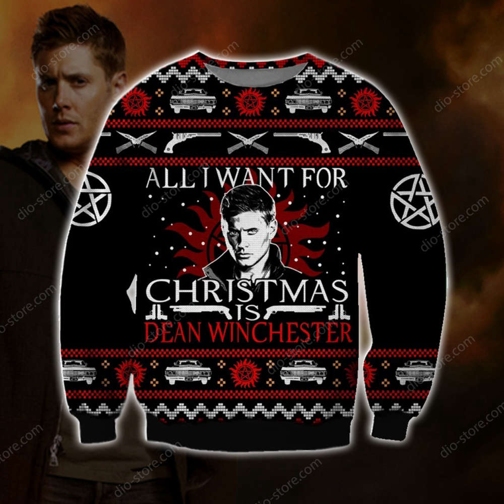 Dean Winchester Knitting Pattern 3D Print Ugly Christmas Sweater Hoodie All Over Printed