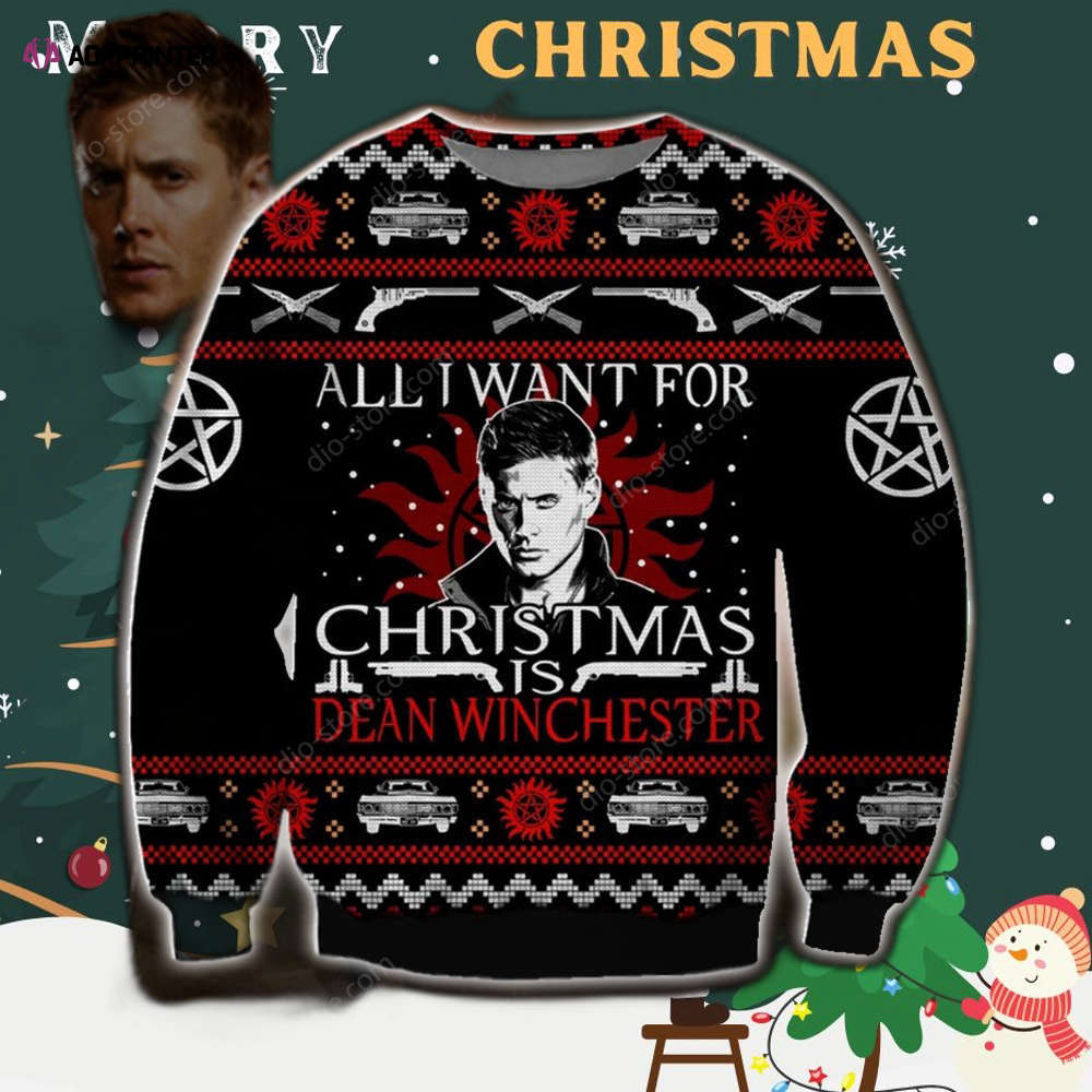 Dean Winchester Knitting Pattern 3D Print Ugly Christmas Sweater Hoodie All Over Printed