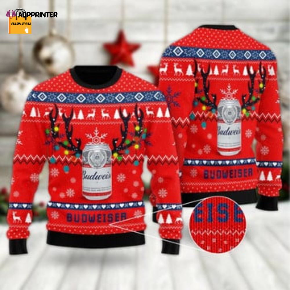 Buck up your holiday spirit with the Deer Budweiser Ugly Sweater