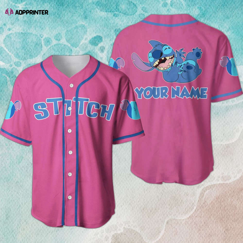 Disney Funny Stitch Blue Pink Baseball Jersey Personalized for Fun-Loving Fans