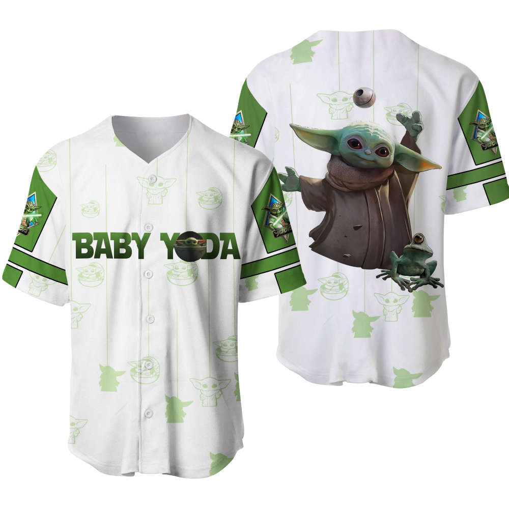 Disney Star Wars Baby Yoda Baseball Jersey Shirt – White Green Patterns Shop Now