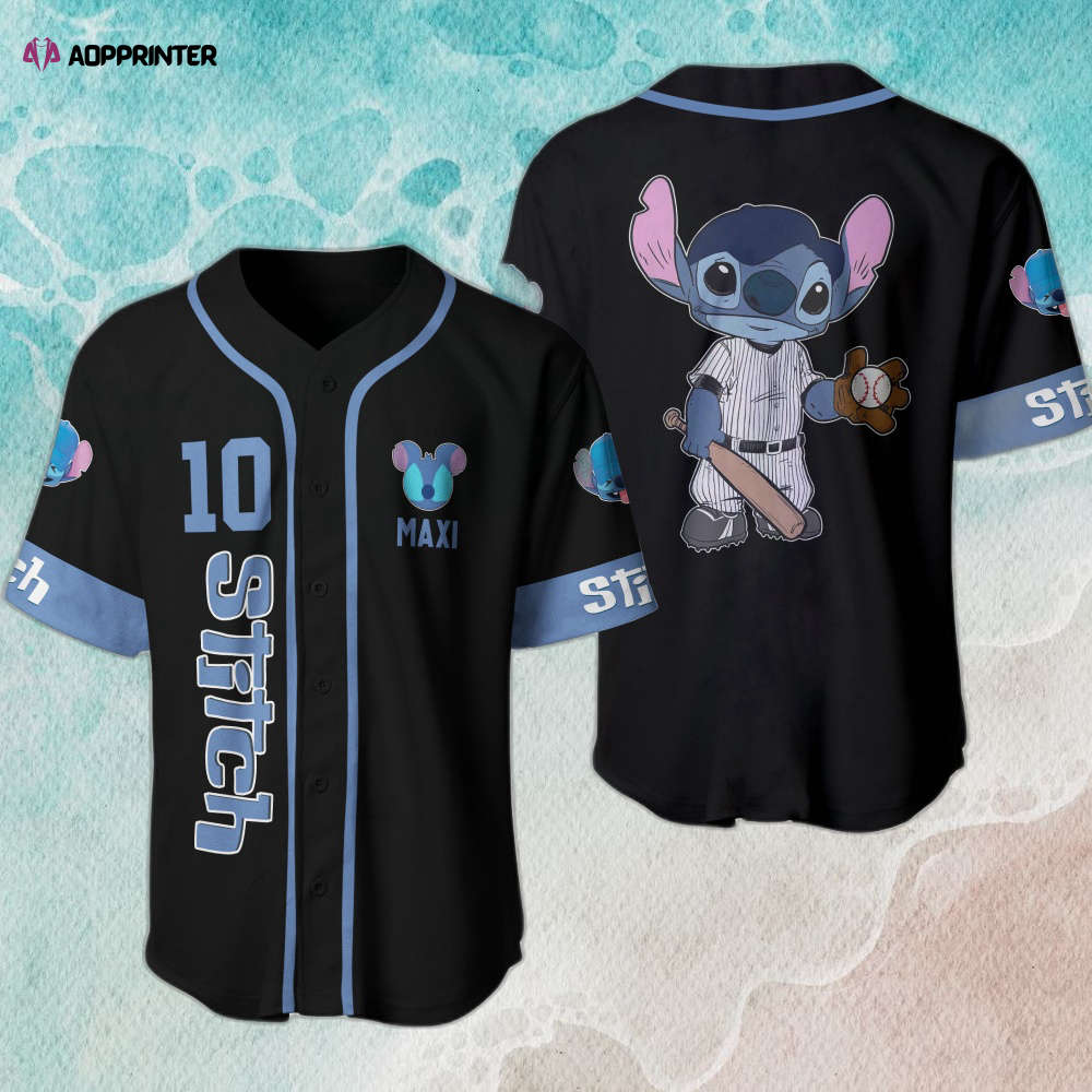 Disney Stitch Blue Black Custom Baseball Jersey – Unique Design & Quality