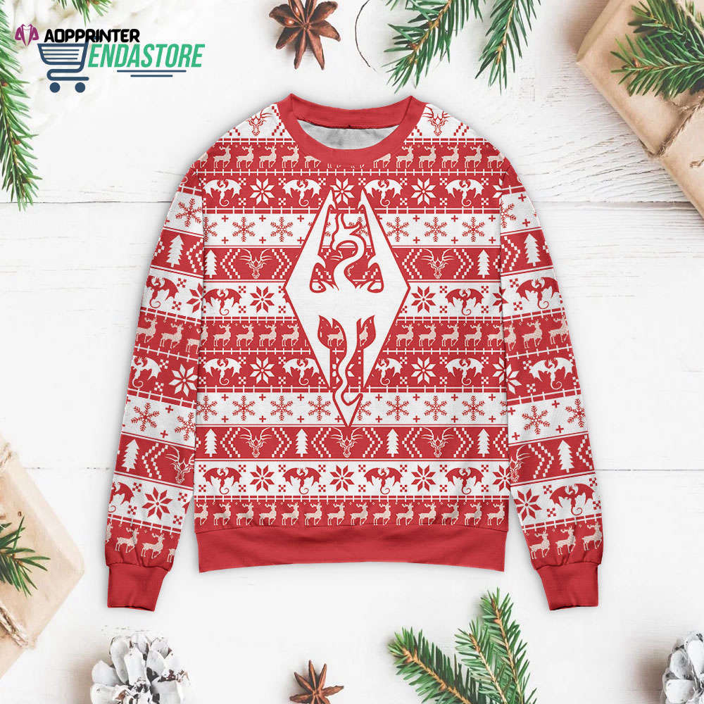 Dragon Skyrim Christmas Sweater: Festive Gaming Apparel for Winter