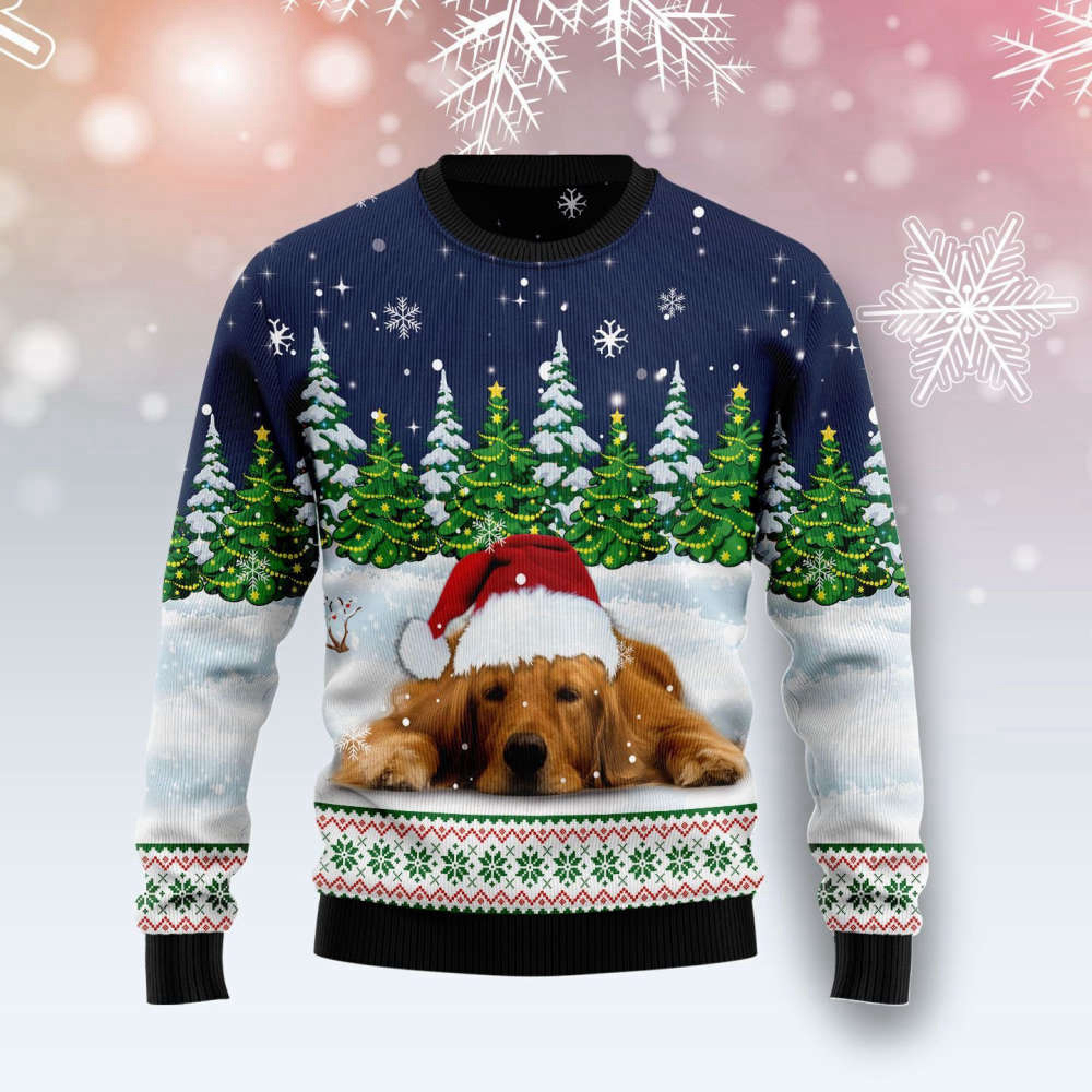 Dreaming Golden Retriever Under Snow Ugly Christmas Sweater