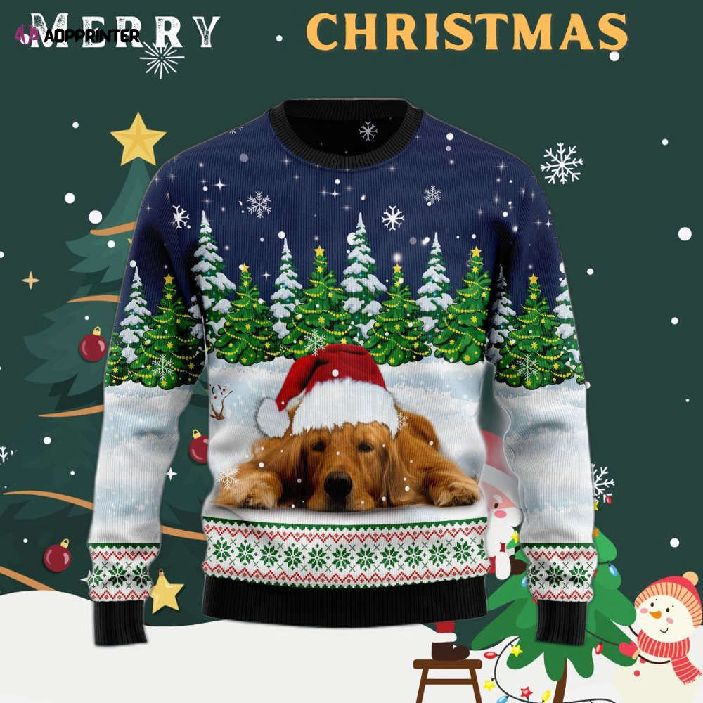 Dreaming Golden Retriever Under Snow Ugly Christmas Sweater