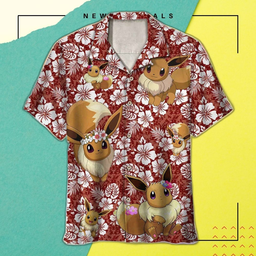 Eevee Pokemon Hawaiian Shirt: Stylish & Playful Design for Pokemon Fans