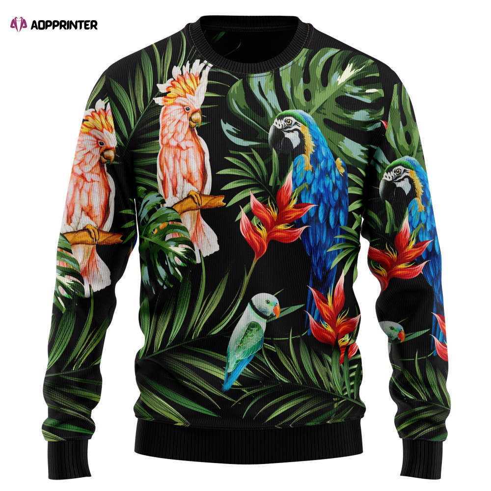 Festive Parrot Christmas Sweater: Spread Holiday Cheer with Colorful Avian-themed Knitwear