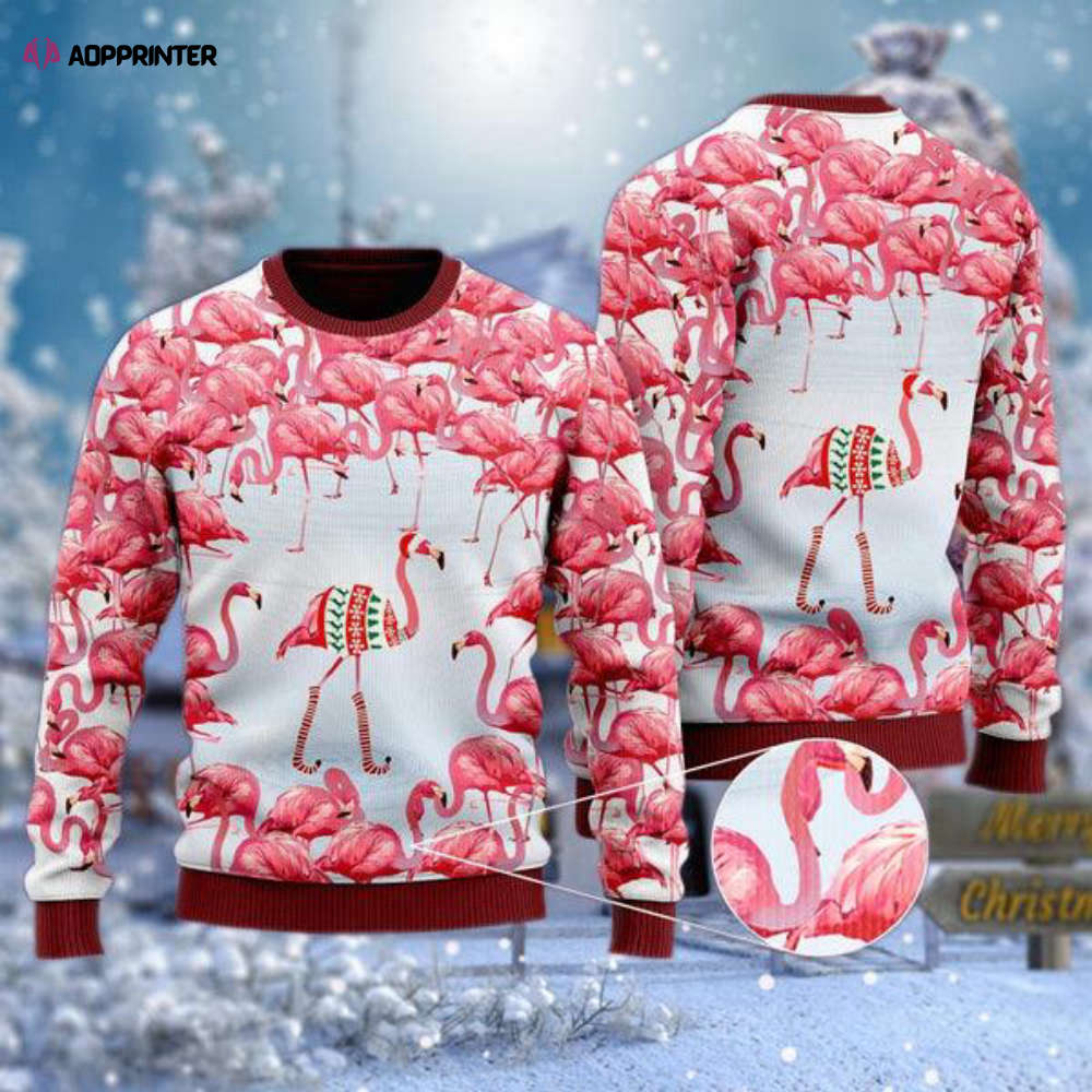 Festive Pink Flamingo Christmas Village Ugly Sweater – Trendy Holiday Attire