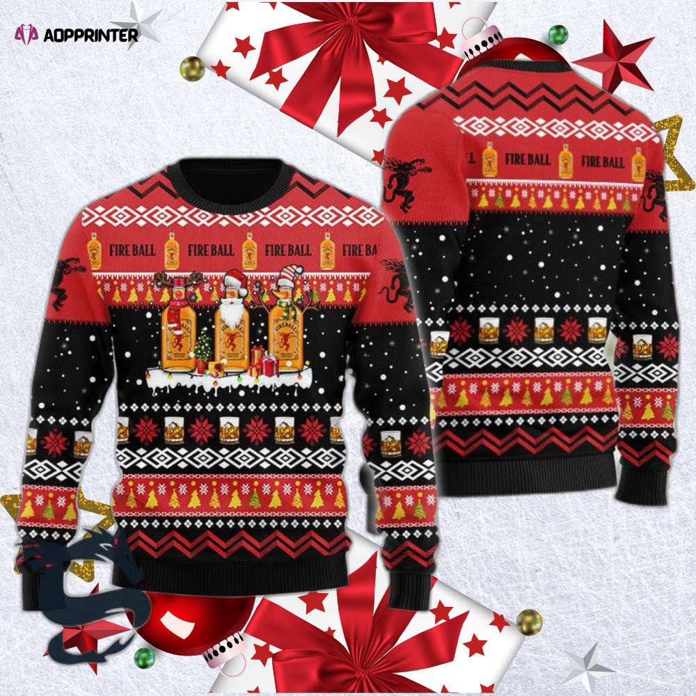 Fireball Whiskey Santa Reindeer Snowflake Ugly Christmas Sweater