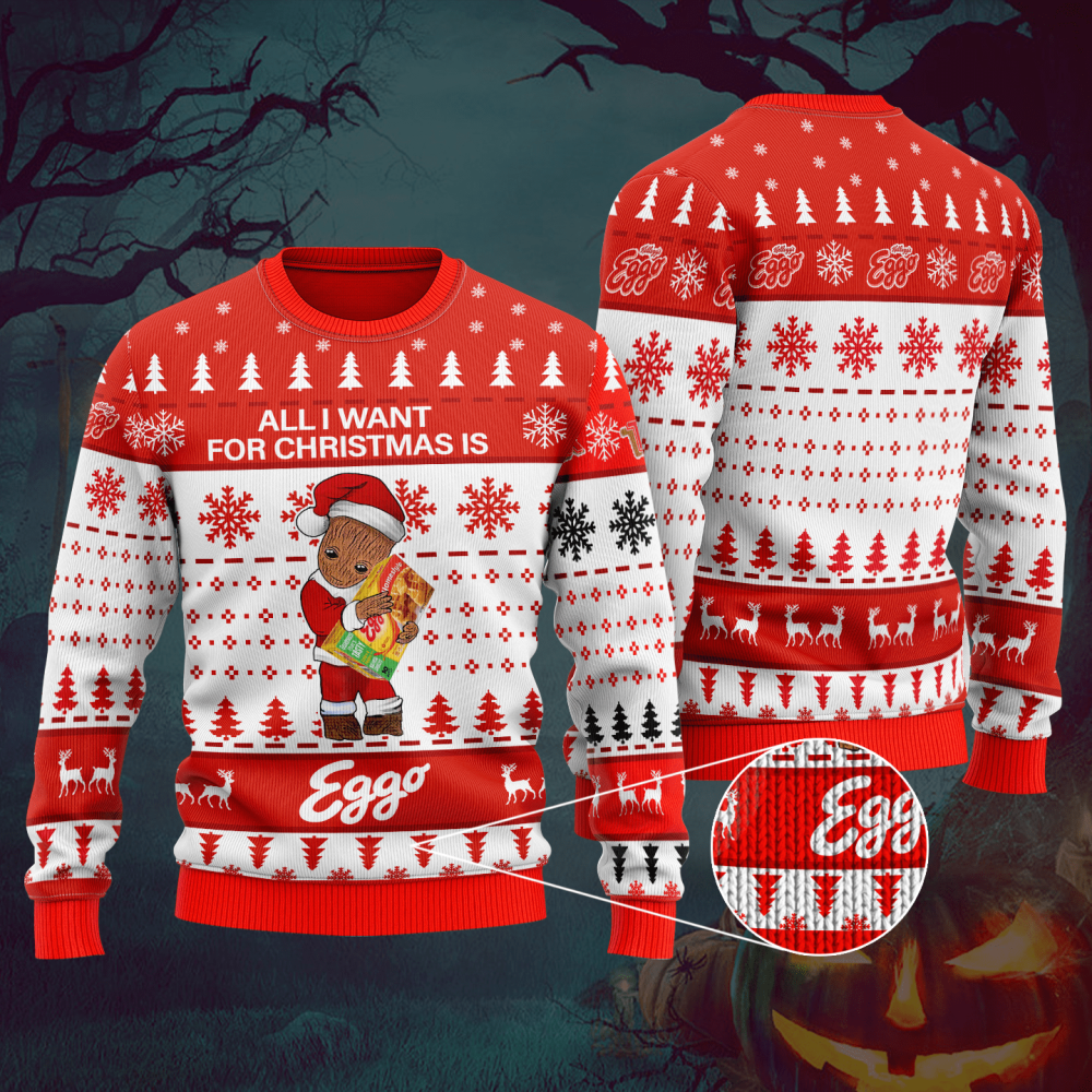 Groot All I Need Eggo Ugly Christmas Sweater Hoodie – Festive All Over Print!
