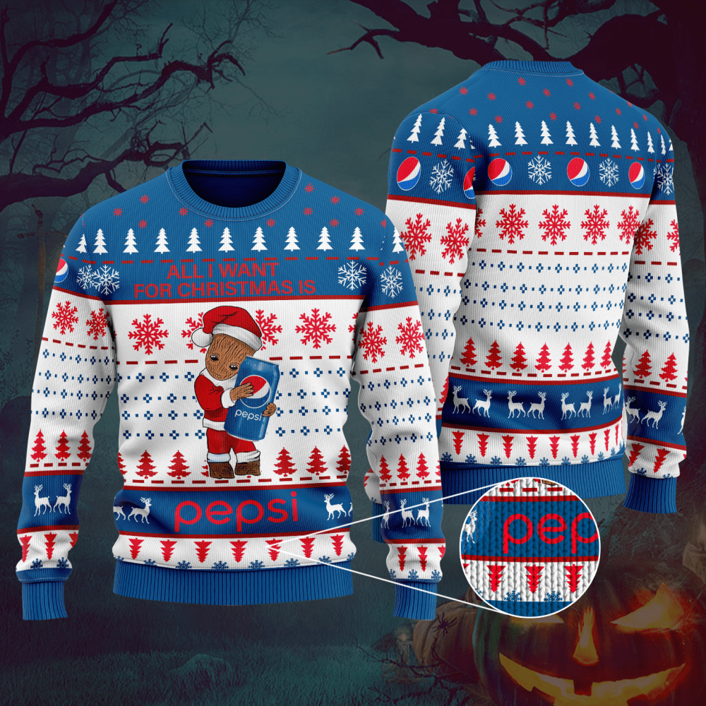 Groot Ugly Christmas Sweater Hoodie – All I Need For Christmas Is Pepsi!