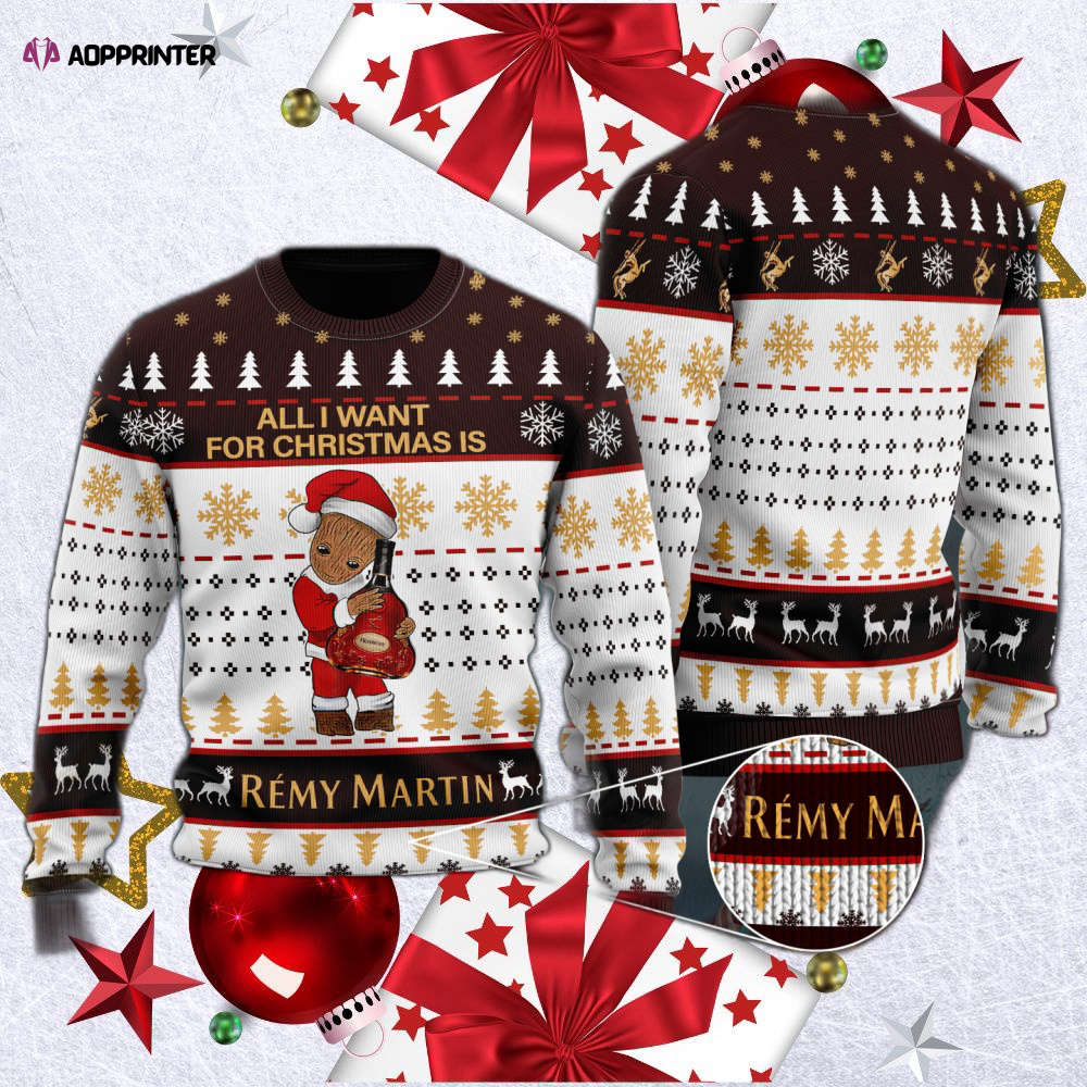 Groot Ugly Christmas Sweater Hoodie – All I Need For Christmas Is Remy Martin – All Over Printed