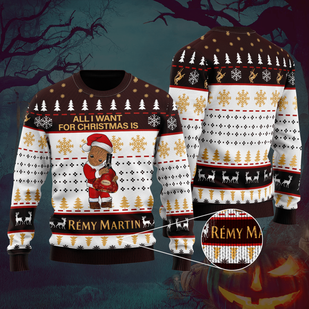 Groot Ugly Christmas Sweater Hoodie – All I Need For Christmas Is Remy Martin – All Over Printed