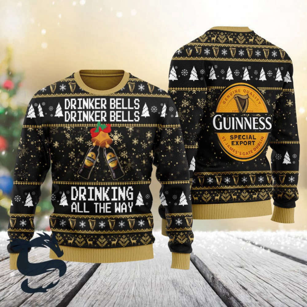 Guinness Drinker Bells Drinking All The Way Ugly Christmas Sweater