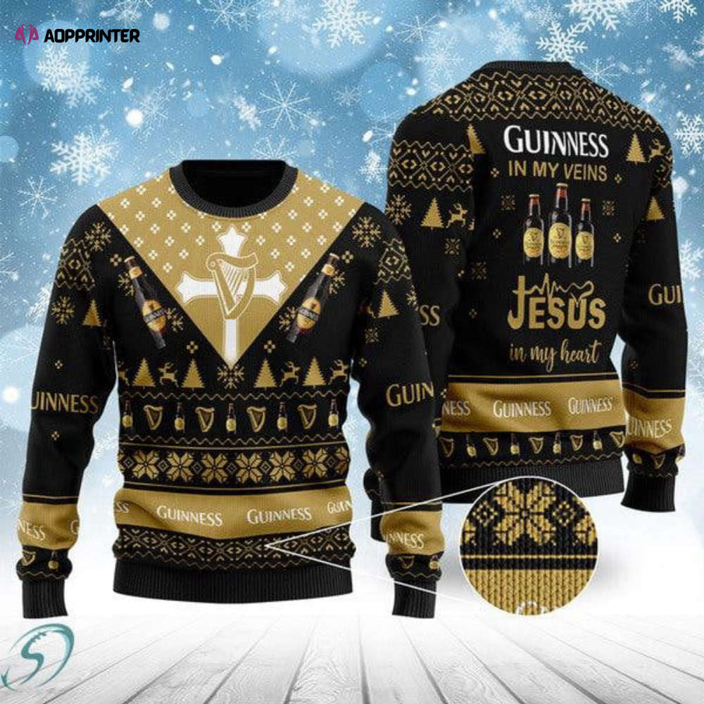 Guinness In My Veins Jesus In My Heart Ugly Christmas Sweater