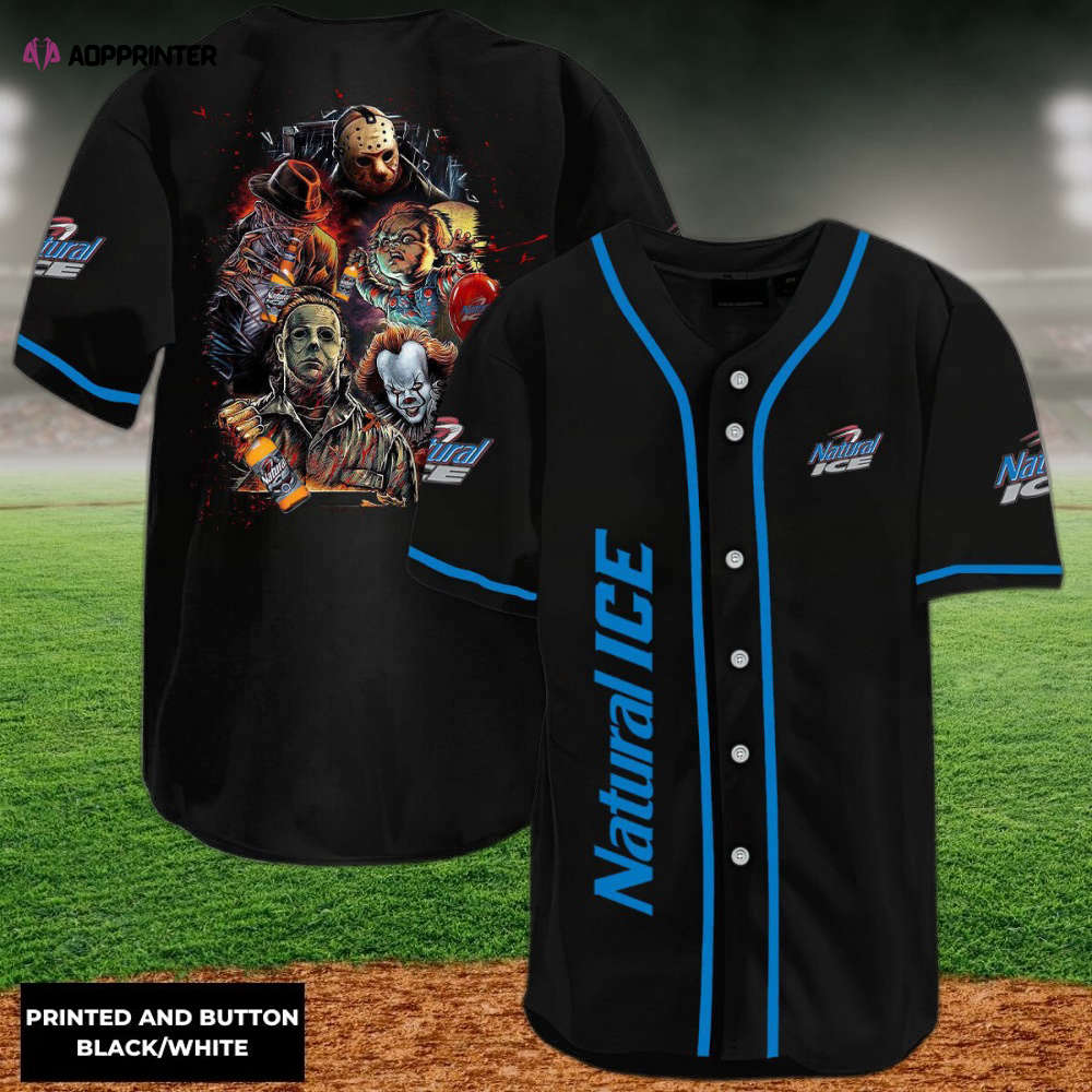 Halloween Horror Characters Natural Ice Baseball Jersey – Spooky Style for the Perfect Halloween Look!