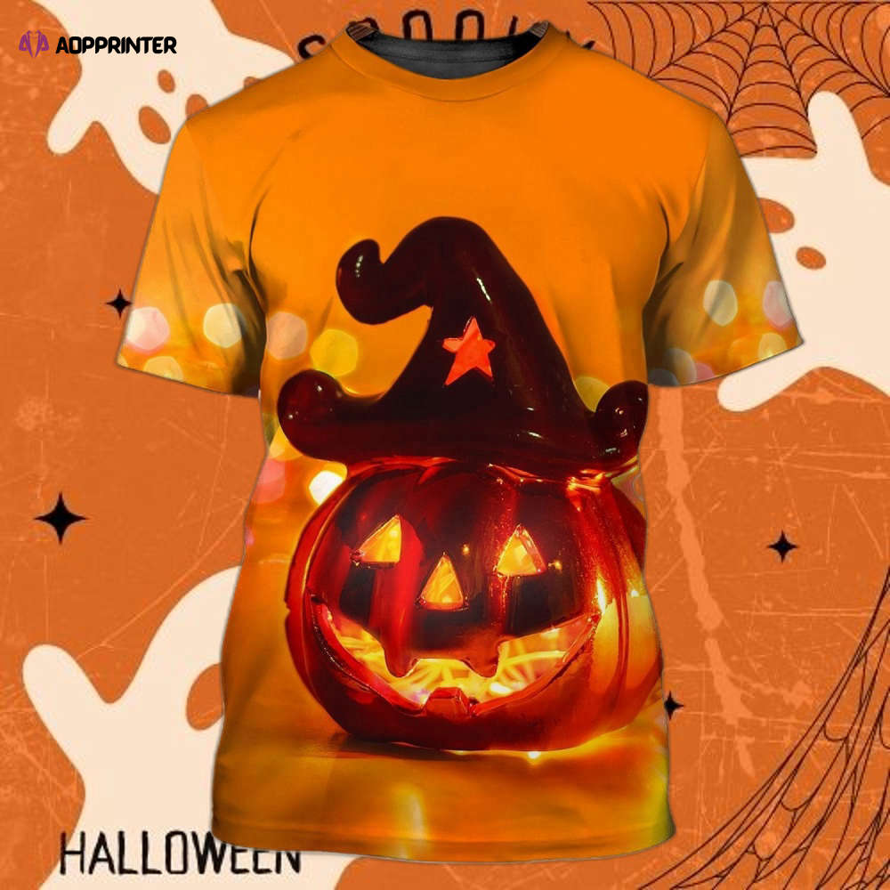 Halloween T Shirts For Adults Yellow 3D Pumpkin Autumn Halloween Shirt